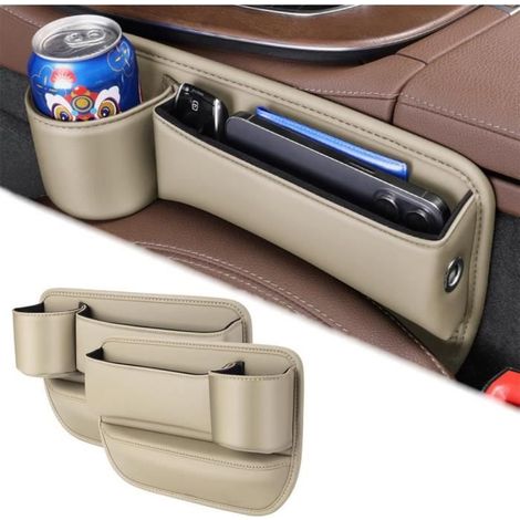 Autositz-Organizer – 2-teiliges Set – PU-Leder – mit Getränkehalter – braun (1/4)