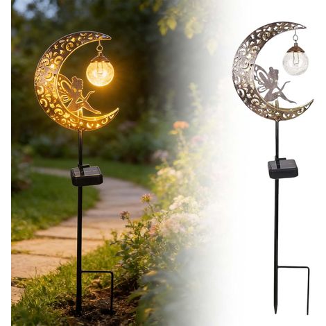 Lampes Solaires de Jardin, Métal Lune LED Boule de Verre Lumière Solaire Exterieur, Fée Decoration Jardin Exterieur, Lampes solaires Elfe, LED Lumière en Forme de Lune pour Pelouse, Patio (1/5)