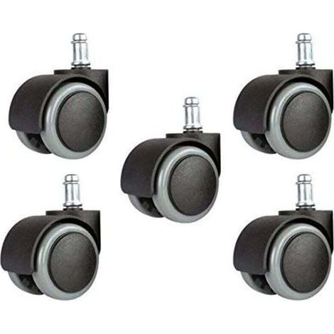 Lot de 5 roues de rechange universelles pour chaise de bureau de 5,1 cm, 11 mm, taille standard – Noir/gris