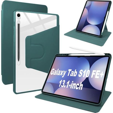 Coque pour Samsung Galaxy Tab S10 FE Plus 13.1" Coque Case avec Emplacement pour Stylo & Support pivotantCuir PU + Acrylique