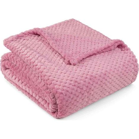 Canapé avec couverture rose vif, lit double, fauteuil canapé avec couverture en laine douce, couverture à texture duveteuse, confortable, chaude, légère, couverture toutes saisons, 60x80 (1/4)