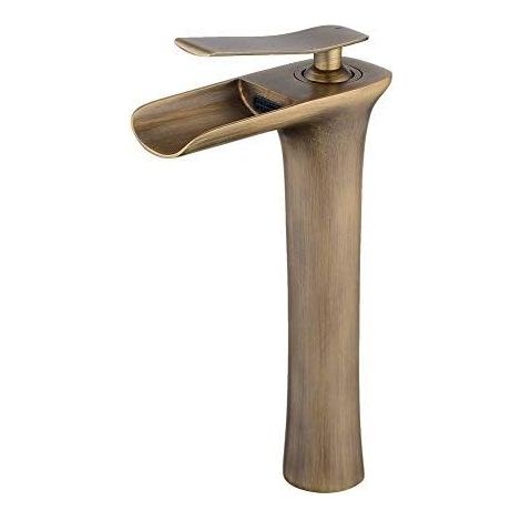Miscelatore per bagno, corpo in rame, senza piombo, effetto cascata, monocomando, installazione rapida, tubi flessibili inclusi. (1/4)
