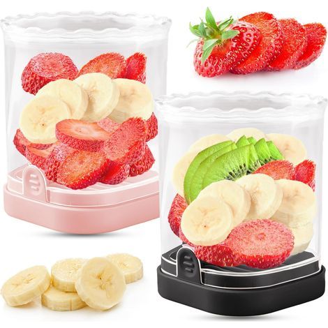 Trancheuse de fruits (noir + rose),Trancheuse de fraises  Trancheuse de bananes  Coupe raisin  Trancheuse à œufs  Coupe fruits amovible avec plaque de poussée  Gadget de cuisine créatif