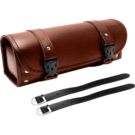 Sacoche à outils pour moto, sacoche de selle universelle en cuir PU avec sangles réglables, sacoche de guidon de rechange pour Honda, Kawasaki, Suzuki et Yamaha (marron)