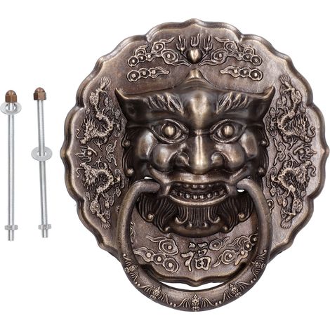 Heurtoir de Porte Antique Laiton, Poignée Double Anneau pour Porte, Accessoire Quincaillerie