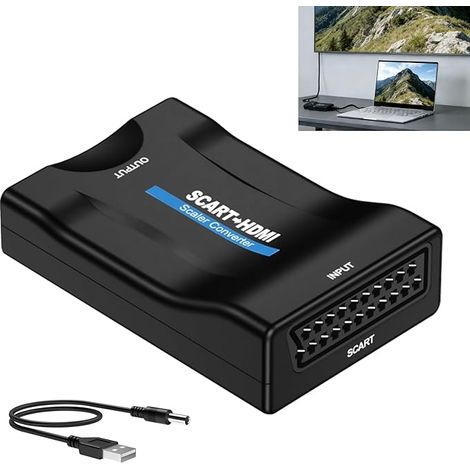 Convertisseur Péritel vers HDMI 1080p, Adaptateur Péritel HDMI pour TV, Convertisseur SCART pour HD Moniteur Projecteur, Sortie HDMI 720p 1080p, Compatible VHS DVD Décodeur Console (1/5)