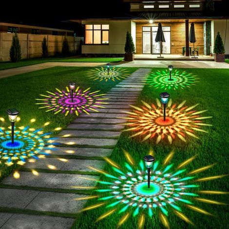 Lot de 6 lampes solaires à LED RVB à changement de couleur, étanches IP65, adaptées aux allées, aux cours, aux pelouses (1/5)