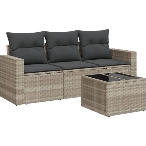 Salon de jardin résine tressée avec rangements et coussins modulable gris clair 4 pièces (1/5)