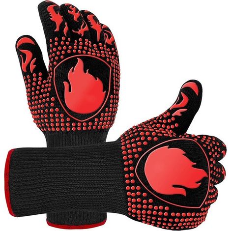 Guanti da griglia, guanti da forno, BBQ 730 °C. Guanti da forno estremamente resistenti al calore, realizzati in silicone antiscivolo per grigliare, cuocere al forno e saldare. Uovo (1/5)