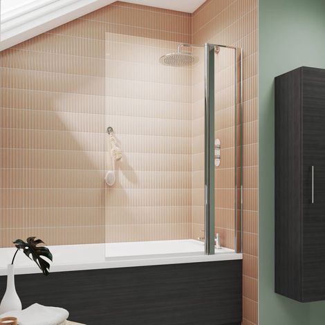 Nuie Pacific Square Hinged Bath Screen with Fixed Panel 1435mm H x 1005mm W - 6mm Glass (1/5)