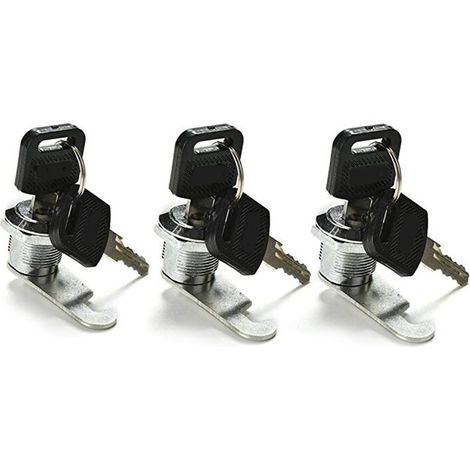 Pêne dormant, lot de 3 verrous à came pour porte de tiroir/boîte aux lettres/meuble avec 2 clés, 16 mm