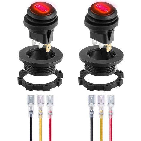 Interrupteur à Bascule LED Rouge Etanche avec Coque Ronde 3Broches 12DC-20A/24VDC-10A pour Interrupteur à Bascule de Camion de Voiture Automobile Allumé/éteint-2Pack (1/5)
