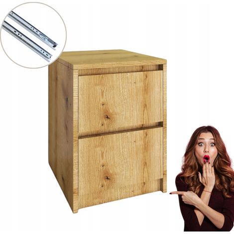 Mesita de noche con 2 cajones  Roble costero Evoke  Sin tiradores 41x52,2x43cm (1/5)