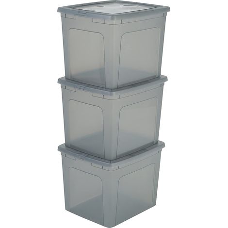 Iris Ohyama 3 Cajas de Almacenaje PlÃ¡stico VersÃ¡tiles con Tapa, 30L, Gris, Cierre fÃ¡cil, Apilable, Duradero, para Armario, Estante, Aula, Organizadora, Ropa, Zapatos, Libre de BPA, MCB-30 (1/4)