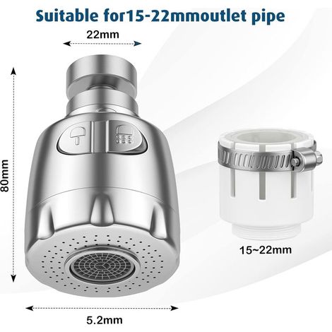 Strahlregler für Wasserhähne, 360°-Schwenkarmatur, wassersparender Strahlregler, wassersparende Düse mit Filter für Küchen- und Badezimmerarmaturen, silberfarben (1/5)