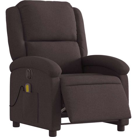 Sillón reclinable de masaje eléctrico tela marrón oscuro vidaXL