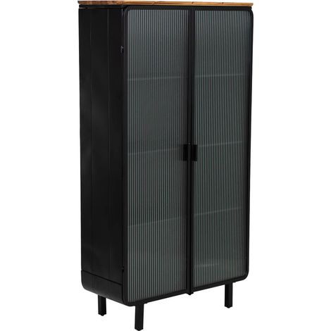 Vitrina de metal, madera y vidrio 2 puertas, negro84x35,8x152h cm