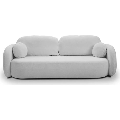 SANTIAGO - Canapé droit tissu bouclette 3 places Gris Clair (1/5)