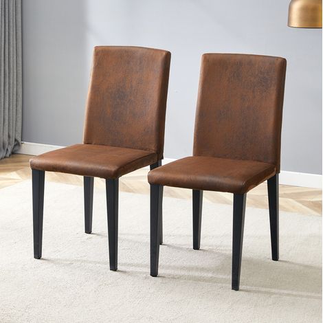 Set di 2 sedie da pranzo, tessuto intrecciato marrone effetto camoscio, gambe nere HAVRYA (1/5)