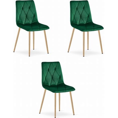 Sedia LIBRA - velluto verde scuro / gambe color legno x 3 (1/5)