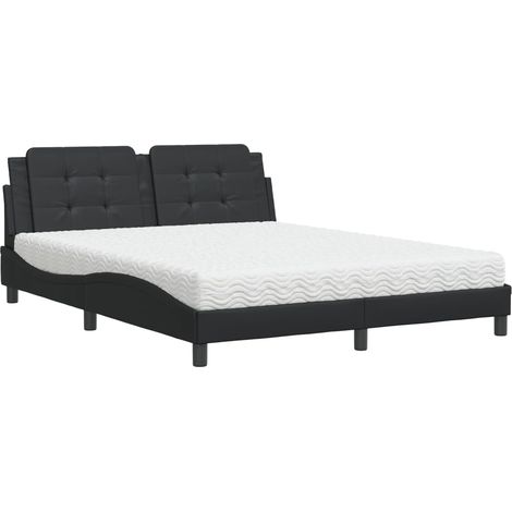 Lit double  Lit adulte  Lit avec matelas Zadar noir 160x200 cm similicuir (1/5)