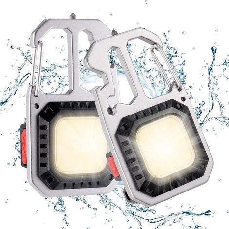 LAOA 2 Pièces Mini Lampe de Travail Portable Rechargeable COB Lampe de Poche Porte Clé 1000 Lumens Magnétique avec Ouvre-Bouteille, Lampes d'inspection Étanche pour Camping/Réparation/Urgence (1/5)