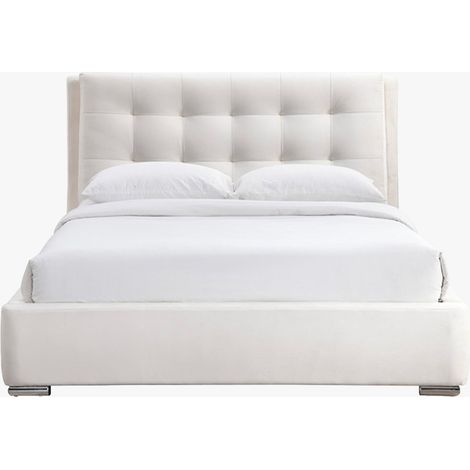 RODRIGO Lit double en tissu blanc écru avec 2 tiroirs 140x190 cm (1/5)