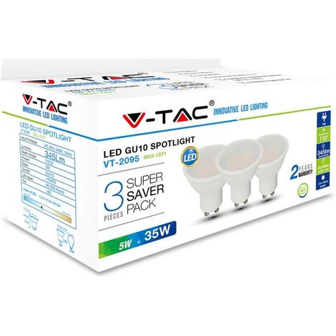 KIT Super Saver Pack VT-2095 3PCS/PACK Spot led SMD 5W GU10 blanc chaud 3000K - sku 7269 (1/5)