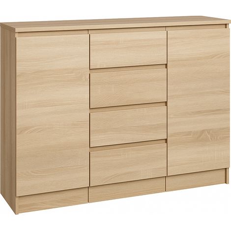 Kommode 4 Schubladen, 2 Schränke, 120cm, sonoma Sideboard Bella (1/5)