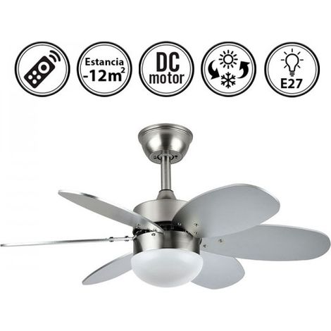 Ventilador de techo "Alves" con control remoto 2xE27 (20W motor DC 45dB) IP20 color níquel y haya