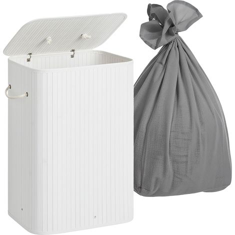 Cesta de lavandería de bambú, 2 secciones, compartimentos dobles