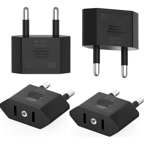 4 Stück Steckeradapter USA nach Frankreich, Steckeradapter USA Frankreich, USA Stecker auf 2-poligen Eurostecker Frankreich, Deutschland, Spanien
