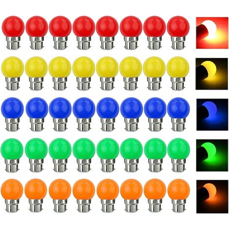 Ampoule LED Couleur B22 3W équivalente 30W 240LM AC 220V-240V B22 Baïonnette Ampoules Guirlande Couleur LED Ampoules Multicolore pour Maison Bar Fête Décoration d'ambiance - Lot de 40 (1/5)