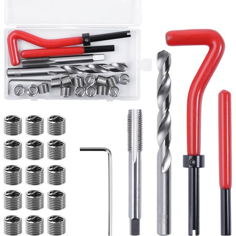 20 pièces M10 x 1,5 mm Kit d’Insertion de réparation de Filetage, kit d’hélicoïdence métrique en Acier Inoxydable avec forets HSS, Kits d’Outils de réenfilage Portables pour Auto (1/5)