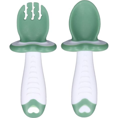 Lot de cuillères et fourchettes bébé en PP souple, manches courts, couverts d’apprentissage pour tout-petits, alimentation autonome, vert (1/5)