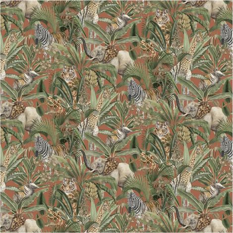 Holden Decor Premium Serengeti Orange Wallpaper Paste The Wall Animals Trees