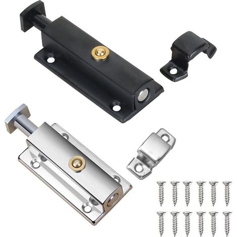 Cerradura de puerta interior de 2 piezas, cerradura de puerta de baño con pomo de resorte, plateada, cerradura automática de puerta negra de 4 pulgadas/100 mm, para asegurar puertas de dormitorios y a (1/5)