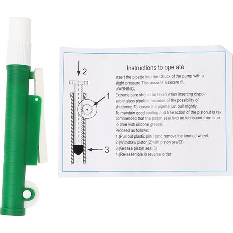 Pompe à pipette rechargeable 10 ml verte pour pipettes jetables (1/5)