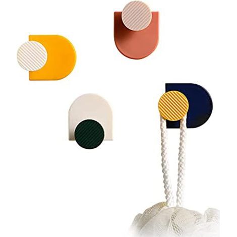 Colorful Self Adhesive Hooks Colorful Heavy Duty Towel Hooks Plastic Self Adhesive Hook for Wall Hooks Stickers Cloakroom Bathroom Kitchen Home 4pcs (1/5)