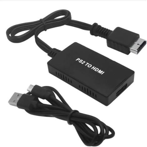 Adaptateur convertisseur HDMI PS2 - Prise en charge 480p/720p 4:3/16:9 - Plug & Play PS2 vers H-DMI - Compatible avec HDTV/moniteur/projecteur, alimenté par USB pour PS1/PS2 vers H-DMI-Chrom