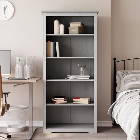 Bibliothèque, Étagère de Rangement, Meuble de Rangement Ouvert, pour Bureau, Salon BODO gris 80x38x180 cm bois pin massif 5 niveaux NKK77143 (1/5)
