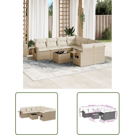 The Living Store 9-tlg. Garten-Sofagarnitur mit Kissen Beige Poly Rattan - Gartenmöbel - Sofasitzgruppe - Outdoor Möbel - PE-Rattan - Gartenlounge (1/3)