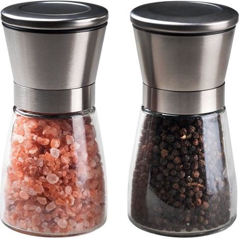 Moulins à Poivre,Moulins à épices,Broyeur Manuels en Acier inoxydable,Salière et Poivrières,pour cuisine,sésame,cumin,BBQ,2pcs (1/4)