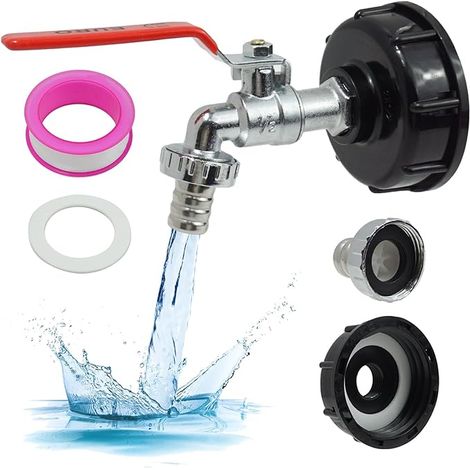 Typ 1/2 1000L Wassertankhahn, mit Adapter inklusive Schlauchanschluss und Sicherheitsventil, geeignet für Wassertanks.