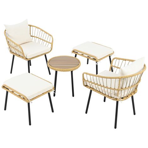 Salon 5 pièces rotin naturel :1 table,2 chaises,2 poufs,usage extérieur