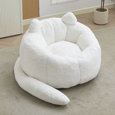 Canapé en forme de chat avec long repose-pieds, pouf adulte, sans montage. Convient à différents espaces comme le salon, la chambre, etc. Détendez-vous et profitez de la vie, blanc. (1/5)