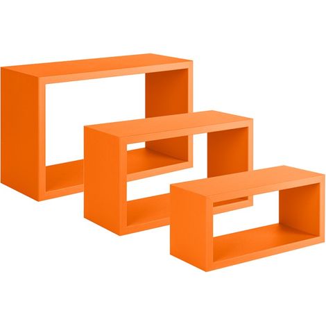 Conjunto de 3 estantes de pared, librería flotante, estantería de pared, color naranja, 45x27 p15,5 cm, 40x22 p15,5 cm y 35x17 p15,5 cm (1/4)