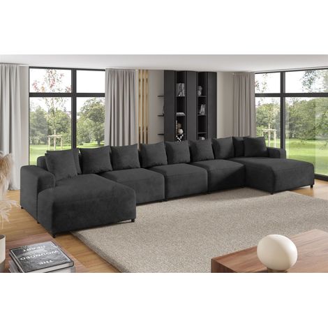 Wohnlandschaft Sofa U-Form Designersofa MEGAN XL in Stoff Poso Dunkelgrau (1/2)