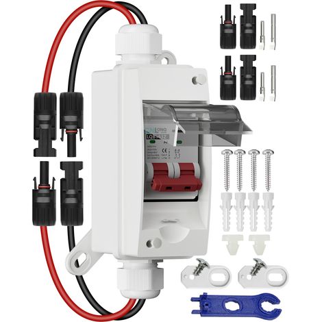 Disjoncteur PV 32A DC500V solaire interrupteur de déconnexion 1 en 1 Out avec câble Fiche solaire et support de fixation IP65 étanche pour installation solaire (1/5)