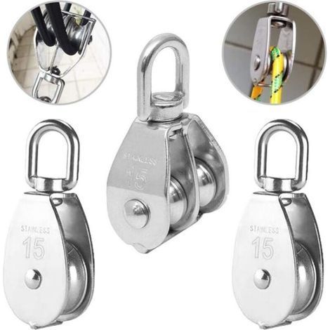3PCS Poulie Double inox pivotant Double poulie,Poulie de Levage Rouleau de Chargement,Poulie en Acier Inox,Poulie Simple Bloc,Poulie Simple en Acier Inoxydable,Poulie de levage M15 (1/5)